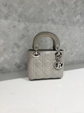 DIOR Mini Cannage Lady Dior Bag • Iridescent Pearl Grey Leather Chain Strap
